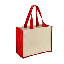 Bullet Varai Canvas/Jute Shopping Tote Bag - 19 x 42.2 x 32.5cm, Red