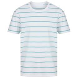 Front Row Mens Striped T-Shirt - M, White/Duck Egg Blue