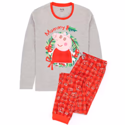 Peppa Pig Womens/Ladies Mummy Pig Christmas Pyjama Set - M, Red/Grey