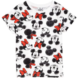 Disney Girls Mickey & Minnie Mouse All-Over Print T-Shirt - 7-8 Years, White/Black/Red