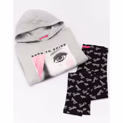 Barbie Girls Hoodie And Leggings Set - 7-8 Years, Grey/Black/White