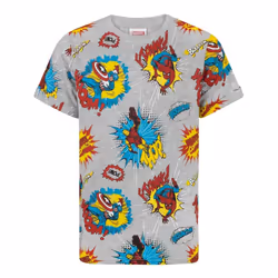 Marvel Boys All-Over Print T-Shirt - 11-12 Years, Heather Grey/Red/Yellow