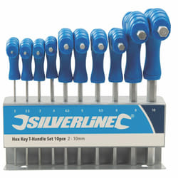 10 Piece 2-10mm Silverline Hex Key T-handle Set - Thandle 3237 Allen Metric -  hex key set silverline thandle 10 323710 allen metric 10pce stand