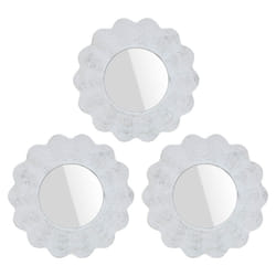 Set Of 3 Wall Mirrors Brushed White Hanging Circular Framed Home DÃ©cor Ornate
