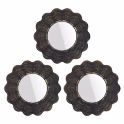 Set Of 3 Wall Mirrors Brushed Copper Hanging Circular Framed Home DÃ©cor Ornate