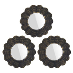 Set Of 3 Wall Mirrors Brushed Copper Hanging Circular Framed Home DÃ©cor Ornate