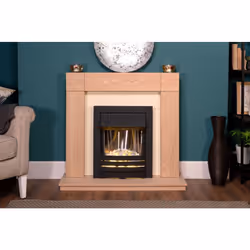Adam Malmo in Oak & Black/Cream with Helios Electric Fire in Black, 39 Inch