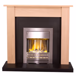 Adam Southwold Fireplace in Oak & Black with Helios Electric Fire in Brushed Steel, 43 Inch