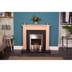 Adam Southwold Fireplace in Oak & Black with Colorado Electric Fire in Brushed Steel, 43 Inch