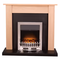 Adam Southwold Fireplace in Oak & Black with Blenheim Electric Fire in Chrome, 43 Inch