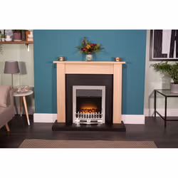 Adam Southwold Fireplace in Oak & Black with Blenheim Electric Fire in Chrome, 43 Inch