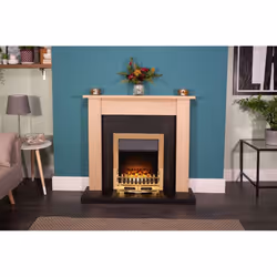 Adam Southwold Fireplace  in Oak & Black with Blenheim Electric Fire in Brass, 43 Inch