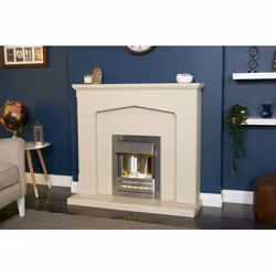 Adam Cotswold Fireplace Stone Effect + Helios Electric Fire Brushed Steel, 48"