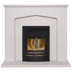 Adam Cotswold Fireplace Suite in Stone Effect with Helios Electric Fire in Black, 48 Inch