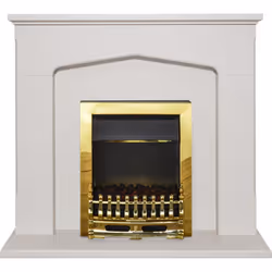Adam Cotswold Fireplace Suite in Stone Effect with Blenheim Electric Fire in Brass, 48 Inch