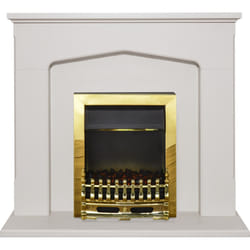 Adam Cotswold Fireplace Suite in Stone Effect with Blenheim Electric Fire in Brass, 48 Inch
