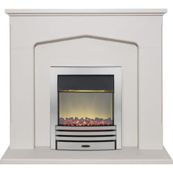 Adam Cotswold Fireplace Suite in Stone Effect with Eclipse Electric Fire in Chrome, 48 Inch