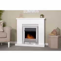 Adam Lomond Fireplace Suite in Pure White with Eclipse Electric Fire in Chrome, 39 Inch