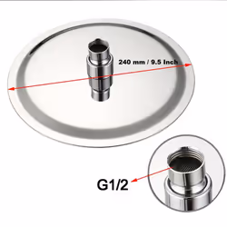 Round Shower Head Chrome Large Flat Rainfall Head Pressure 9.5''