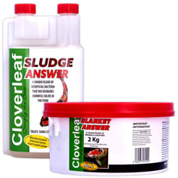 Cloverleaf Blanket & Sludge Answer Blanketweed Pond Weed Water Treatment Bundle - Blanket Answer 2kg & Sludge Answer 1L