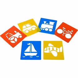 Washable plastic stencils - Transport themed - pack of 6 - 15cm x 15cm - childrens arts and crafts