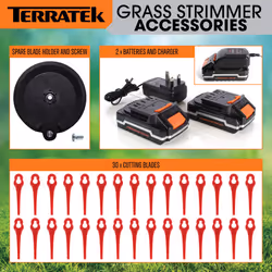 Terratek 20V Cordless Grass Strimmer | Lightweight Trimmer with 30 Spare Blades