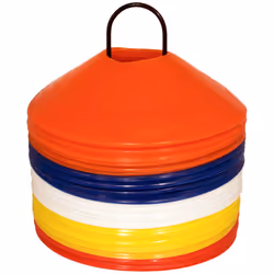 Charles Bentley 50 Multi Coloured Space Disc Training Markers Cones With Stand