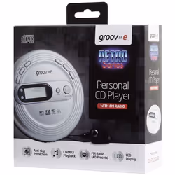 Groov-e Retro Series Personal CD Player + Radio MP3 Playback and Earphones Silver