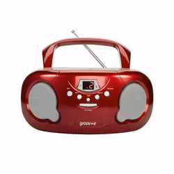 Groov-e Original Boombox Portable CD Player with AM/FM Radio and 3.5mm Aux-In GVPS733 - Red