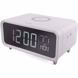 Groov-e Athena Touch Control LCD Display Alarm Clock with Built-in Wireless Charger - White