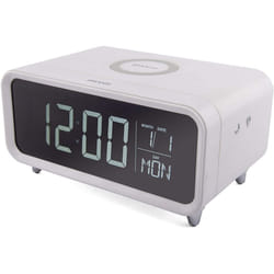 Groov-e Athena Touch Control LCD Display Alarm Clock with Built-in Wireless Charger - White