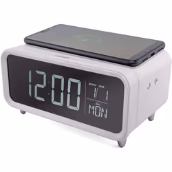 Groov-e Athena Touch Control LCD Display Alarm Clock with Built-in Wireless Charger - White
