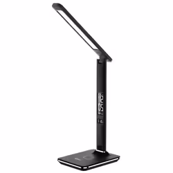 Ares Desk LED Lamp with Wireless Charging Pad & Clock - Black