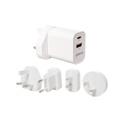 Groov-e USB-C & USB-A Mains Charger 20W with Worldwide Travel Adaptors