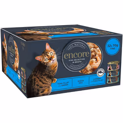 Encore 100% Natural Wet Cat Food Multipack Fish Selection, 70g Tins (Pack of 32)