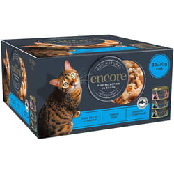 Encore 100% Natural Wet Cat Food Multipack Fish Selection, 70g Tins (Pack of 32)