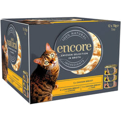 Encore 100% Natural Wet Cat Food, Multipack Chicken Selection in Broth 70g Tin (Pack of 12)