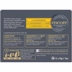 Encore 100% Natural Wet Cat Food, Multipack Chicken Selection in Broth 70g Tin (Pack of 12)