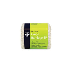 Rel442 Relicrepe White BP Grade Crepe Bandage 100% Cotton Ideal For Sprains and Minor Aches, Washable and Stretchable, 7.5cm X 4.5m (Pack of 10)