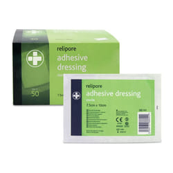 Relipore First Aid Sterile Dressing - Low Allergy Sterile Adhesive Dressings For Wounds, Injuries and Aches, 7.5 cm x 10 cm Pack of 50