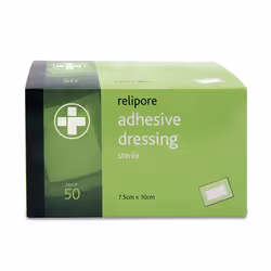 Relipore First Aid Sterile Dressing - Low Allergy Sterile Adhesive Dressings For Wounds, Injuries and Aches, 7.5 cm x 10 cm Pack of 50