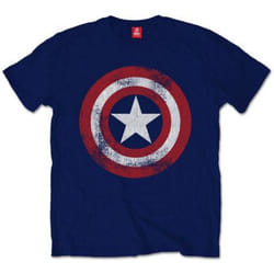 Marvel Captain America 'Shield Distressed' (Navy) T-Shirt - Medium