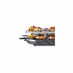 Andrew James Electric Raclette Hotplate Party Grill Machine | Oval Stone Hot Plate | 8 Fondue Cheese Pans and Wooden Spatulas Set | Great for Indoor T