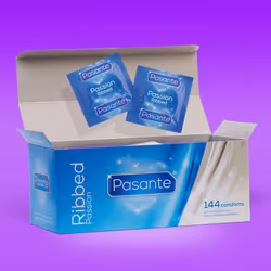 Pasante Passion, Male condom, Ribbed, Natural, Latex, 52 mm, 190 mm