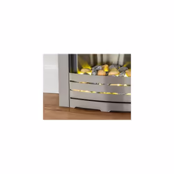 The Adam Helios Brushed Steel Electric Fire with Pebble Bed Glow Effect
