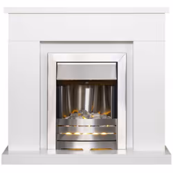 Adam Lomond Fireplace Suite in Pure White with Helios Electric Fire in Brushed Steel, 39 Inch