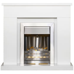 Adam Lomond Fireplace Suite in Pure White with Helios Electric Fire in Brushed Steel, 39 Inch