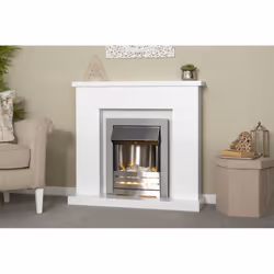 Adam Lomond Fireplace Suite in Pure White with Helios Electric Fire in Brushed Steel, 39 Inch