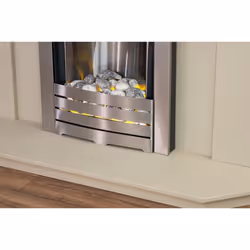 Adam Abbey Fireplace in Stone Effect with Helios Electric Fire in Brushed Steel, 48 Inch
