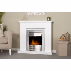 Adam Lomond Fireplace Pure White + Colorado Electric Fire Brushed Steel, 39"